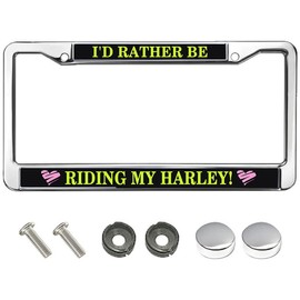 I'd Rather be Riding My Harley Custom License Plate Frame American Flag Motorcycle Quotes License Plate Frame Chrome Easy to Install Motorcycle Lover Gifts Rust-Proof License Plate Frame