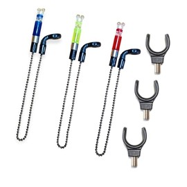 3 GTR+ Bobbins Bite Indicators & 3 Rod Rest for Carp fishing Tackle Bite Alarms and bank sticks (Red, Green, Blue)