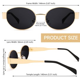 DNSHAN Vintage Oval Sunglasses for Men and Women, Vintage Sunglasses, Fashion Sunglasses, Sunglasses for Men and Women, Party Sunglasses, UV400 Protection, for Travel, Party and Photo Shoots, Black