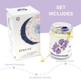 Pisces Gift Set for Women,ZINCGE Pisces Soy Scented Candle,Pisces Necklace Pendant for Women,Zodiac Sign Crystal Candle Gifts Set,Astrology Gifts,March Birthday Candle Gift Set