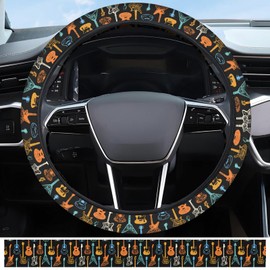 JYCardPKT Elastic Car Steering Wheel Cover, Universal 15 inch Non-Slip Breathable Neoprene Steering Wheel Protector, Car Accessories for Women Men Fit Auto, Suvs, Truck Colorful Guitar Vibe