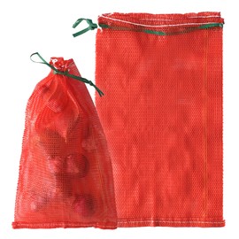 deebree 25 lb Mesh Bags for Vegetables 50pcs, 15"×25" Onion Bags Mesh Produce Bags Reusable Washable Net Storage Bag with Drawstring for Garlic Potato Fruits Seafood Crayfish, Red Pack of 50