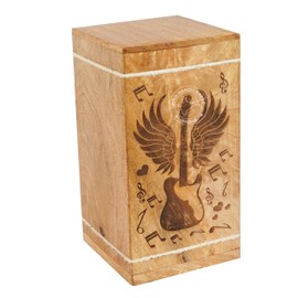 HIND HANDICRAFTS Handcrafted Floral Engraved Wooden Urns for Human Ashes Adult Large - Cremation Urn for Ashes - Burial Urn for Columbarium - Funeral Urn Box (Guitar Wings, 250 LB - Hardwood)