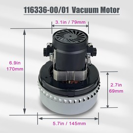 Upgraded 116336-01, 116336-00 120V Vacuum Motor, 2 Stage, 94CFM, 5.7 Inch, Includes Motor Gasket, 2 Carbon Brushes, Fits 56207802, 44903A, 380001, 296439, 14800, Quiet and Efficient Operation