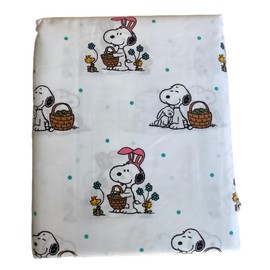 Berkshire Blanket Peanuts Easter Sheet Set, Easter Bunny Snuggles & Pink Bunny Ears with Easter Basket - White with Teal Polka Dots, Queen