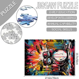 Rock Music Jigsaw Puzzles 1000 Pieces for Adults,Families(Graffitic Drum,Musical Instruments) Pieces Fit Together Perfectly 19.7''x27.6''inch Doodle Music Equipment Frameable Magic Puzzle Art