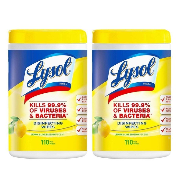 Lysol Disinfecting Wipes - Lemon & Lime Blossom 110 ct (Pack of 2)