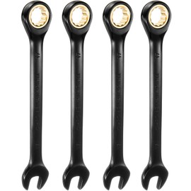 sourcing map 4Pcs Ratcheting Spanner 17mm Metric Open End Wrench 72-Teeth CR-V Steel 12 Point Nickel Plated Combination Ratchet Wrench for Fasteners Nut Bolt