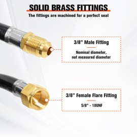 Wadoy 3/8" Propane Extension Hose 12FT, 3/8" Male & Female Brass Flare Fittings Low Pressure Safe Flexible LP-GAS Line for BBQ, Heater, Fire Pit, Generator & RV