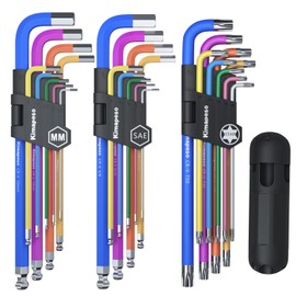 Kimapeso Hex Key Set 27PCS Long Arm Allen Key Set Extra Long Ball End Allen Wrench Set Metric Imperial Torx With T-Handle Metric 1.5mm-10mm, SAE 1/16-3/8, Star Key Set T10-T50