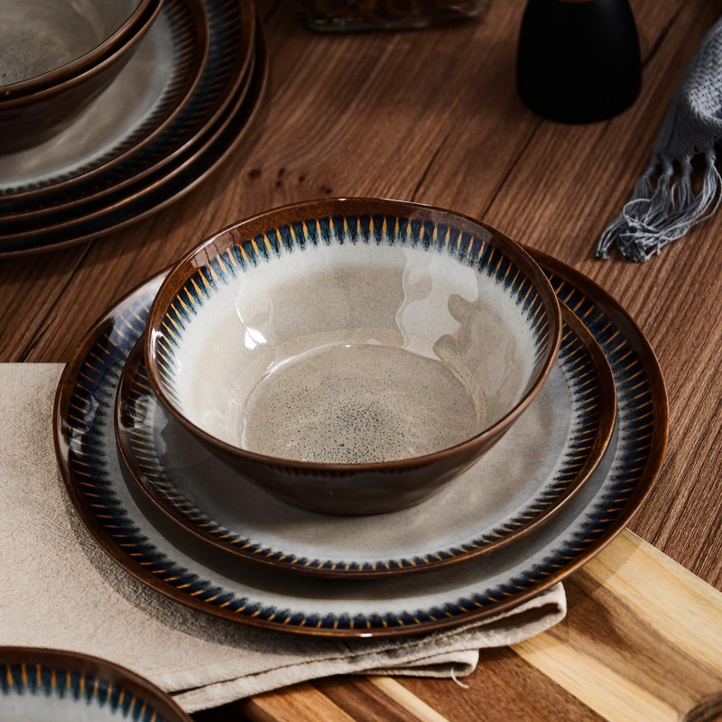 Gufaith Melamine Dinnerware Set, 12 Pcs Dishware Sets, Plate and