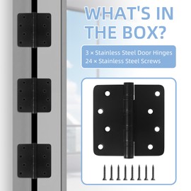 3 Pack Heavy Duty Door Hinges, 4 Inch Ball Bearing Door Hinges Stainless Steel Hinges with 1/4" Radius Corners, Heavy Duty Door Hardware for Left and Right Hand Door, Brushed Nickel