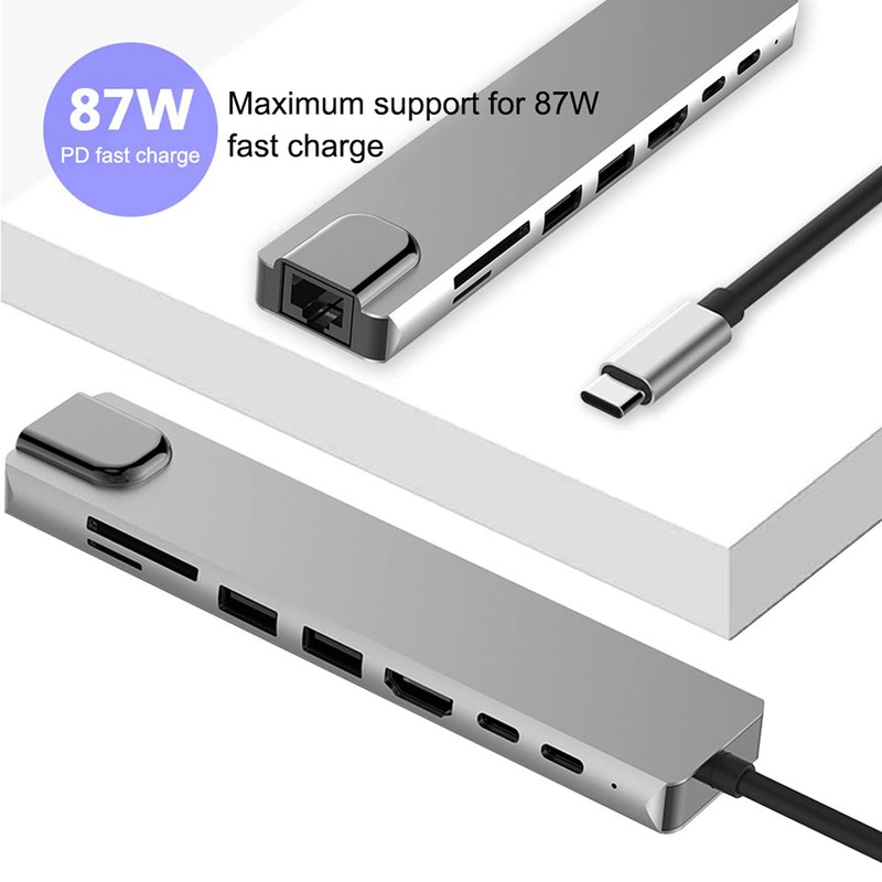 8-in-1 Type-C Hub Docking Station, Multi-Function USB Splitter Adapter 4K