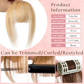Clip in Hair Extensions 100% Human Hair French Bangs for Women Synthetic Hair Extensions Bangs with Underwire (Blonde)
