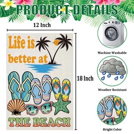 Fapulee Summer Garden Flag Small Seasonal 12x18 Double Sided Vertical, Tropical Beach Seashell Slipper Farmhouse Garden Yard Flags Decor Outside