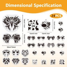 24pcs Animals Face Paint Stencils, 18 x 20cm Cartoon Party Holiday Reusable Plastic Facial Painting Stencils, Party Body Paint Templates for Makeup