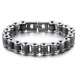 COOLSTEELANDBEYOND Masculine Mens Bike Motorcycle Link Bike Chain Bracelet of Stainless Steel, Old Metal Treatment