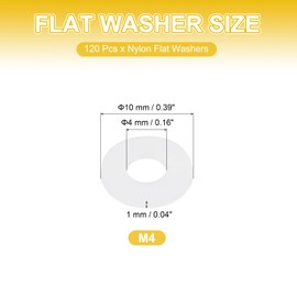 PATIKIL M4 Nylon Flat Washers, 120 Pcs 4mm ID 10mm OD 1mm Thick Plastic Sealing Flat Round Washer Spacer Gaskets Replacement for Plumbing Faucet Hose Fastener Bolt, White