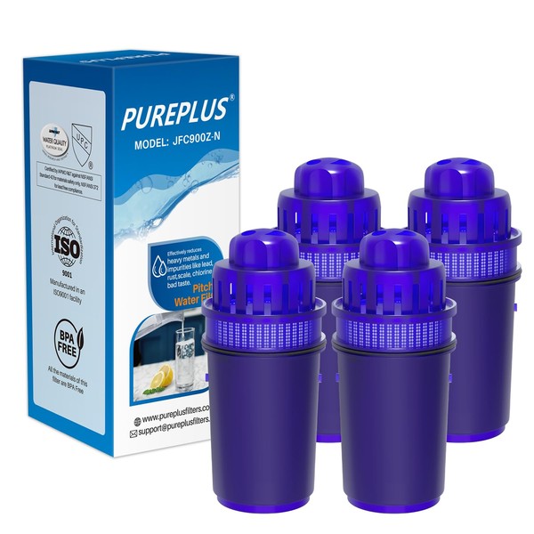 PUREPLUS JFC900Z Pitcher Water Filter Replacement for Pur PPF900Z, PPF951K, PPT700W, CR-1100C, DS-1800Z, CR-6000C, PPT711W, PPT711, PPT710W, PPT111W, PPT111R and All PUR Pitchers and Dispensers, 4PACK