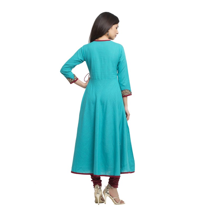 Yash Gallery Parche de algodón para mujer, Angrakha Kurta, Azul