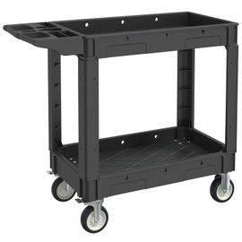 Utility Service Cart, 2 Shelf Heavy Duty Plastic Utility Cart, 550 lbs Capacity Rolling Tool Carts with Wheels for Warehouse, Garage, School, Kitchens, Office (Black, 40.6)