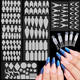 EBANKU Moldes para uñas francesas, 144 pegatinas de silicona para puntas de uñas dobles, almohadillas reutilizables para moldes de uñas de gel polivin