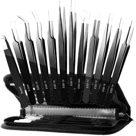 Antonki Tweezers, Precision Tweezers Set, Craft Tweezer Kit, Soldering Tweezers, Jewelry Tweezers, Pointed Ingrown Hair Tweezers, Eyelash Extension Tweezers, Eyebrow Tweezers - 12 Pack with Case