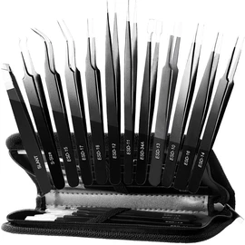 Antonki Tweezers, Precision Tweezers Set, Craft Tweezer Kit, Soldering Tweezers, Jewelry Tweezers, Pointed Ingrown Hair Tweezers, Eyelash Extension Tweezers, Eyebrow Tweezers - 12 Pack with Case