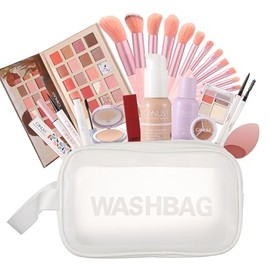26Pc Full Face Makeup Set Gift Surprise for Women Cosmetic Essential Starter Bundle Include 24 Colors Eyeshadow Palette, Lipstick,13-NI-1 glamour-brush set. Pack Flawless (Apricot A2, ONE SIZE)