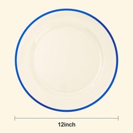 BESTSTAR 12 Inch Disposable Charger Plates, 15 Pack Plastic Clear Plates with Blue Rim, Perfect Table Decor for Party, Wedding, Dinner