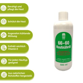 66-60 Skin Nutrition Oil Gentle Care Emulsion with Plentiful Vitamin E - Made in Tyrol - 500 ml - Suitable for All Skin Types - Vitamin E Oil - Natural Skin Oil