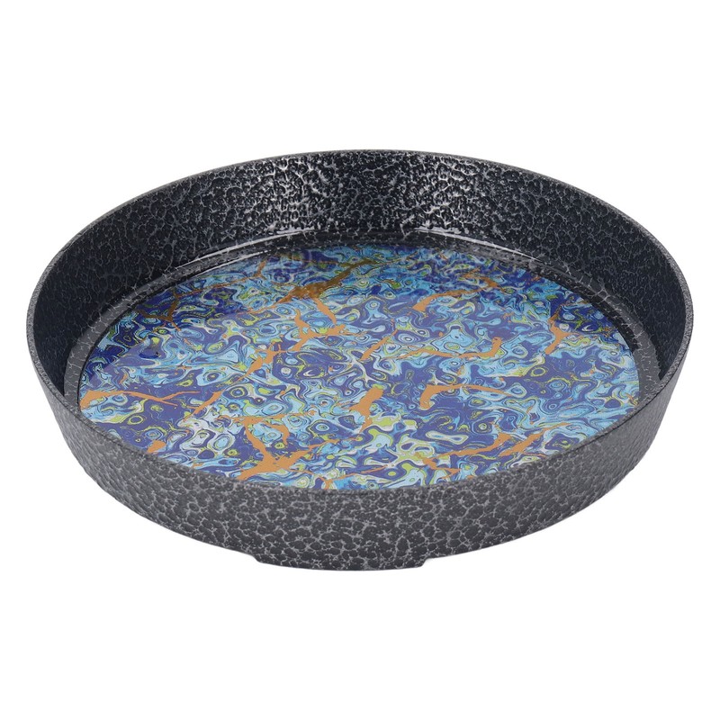 Small Tea Tray Complex Pattern Round Alloy Decorative Tea Serving