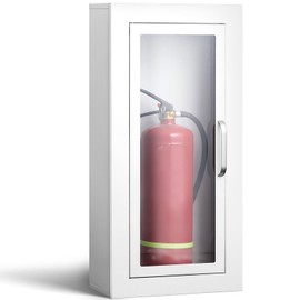 Zonon 1 Pcs Fire Extinguisher Cabinet Wall & Surface Mount 27 3/8 H x 13 7/8 W x 6 1/2 D White Steel Fire Extinguisher Box Holder with Handle for Outdoor Indoor
