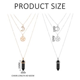NyxSeat 2 Sets Multilayer Moon Five-Pointed Star Agate Necklace for Women Hexagonal Column Hollow Pendant Jewelry Set for Women and Girls, Artificial crystal/alloy