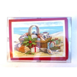 Notations (28) Coastal Beach Christmas Cards Sea Shells Basket Books ~ 2 Boxes w/Envelopes