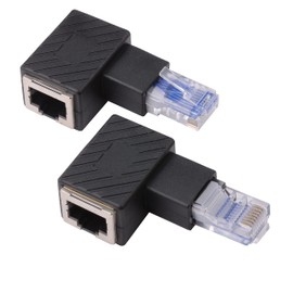 euroharry Pack of 2 90 Degree Ethernet Adapter, Right + Left Angled, RJ45 Male to Female Adapter, Shielded, Network Patch Connector, Compatible with Cat5 Cat6