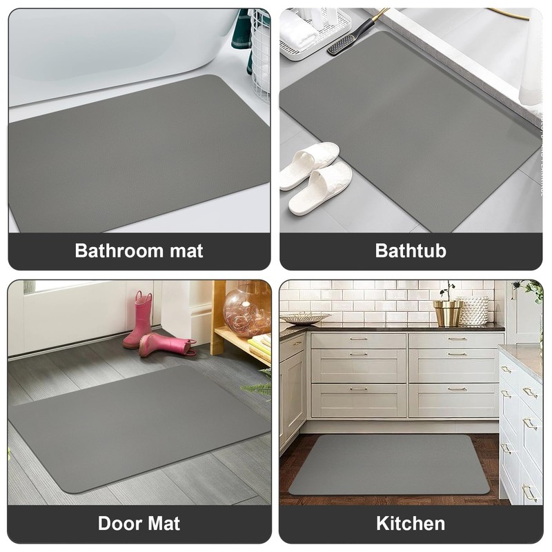 Bath Mat Super Absorbent Bathroom Mat, Rubber Non-Slip Ultra Thin