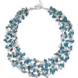 HinsonGayle 'Sienna' 4-Strand Handwoven Turquoise & White Freshwater Cultured Pearl Necklace-20 in length