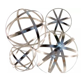 Lee Display Steel Sphere Lawn Ornament Garden Topiary 12'' Metal Silver Finish Folds Flat