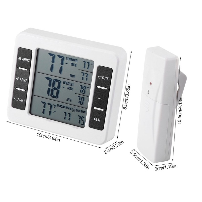 Refrigerator Wireless Digital Audible Alarm Thermometer With 2Pcs Sensor Min/Max