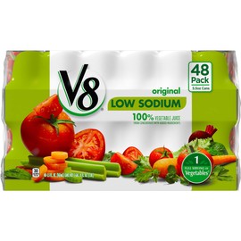 V8 Low Sodium 100% Vegetable Juice, 5.5 oz. can, (Pack of 48)