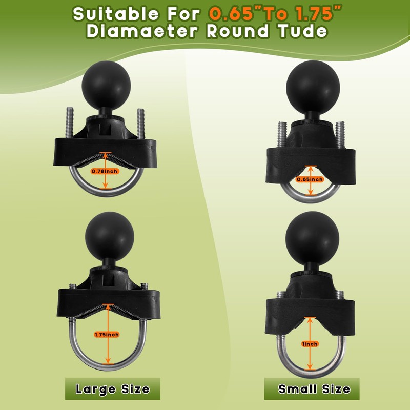 1.5" Ball Double U-Bolt Mount Base for 0.65-1.75" Tubes on
