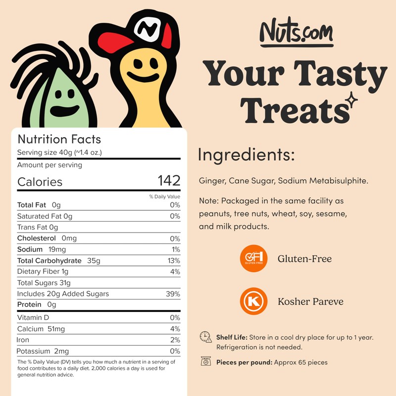 Nuts.com Crystallized Ginger Pieces - Premium Crystallized Ginger Slices -