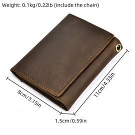 LUUFAN Genuine Leather Short Wallet for Men Retro Trifold Wallet Anti-Theft Chain Coin Pocket Cash Credit Card Holder Purse for Travel Outdoor, 6007-Brown, Vintage