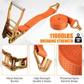 4 Pack-2" x20' Ratchet Straps, Double J Hook Heavy Duty Cargo Strap, 11000LBS Breaking Strength, Standard Tie Downs Ratcheting Strap for Cargo Vans, Trucks, Trailers - Orange