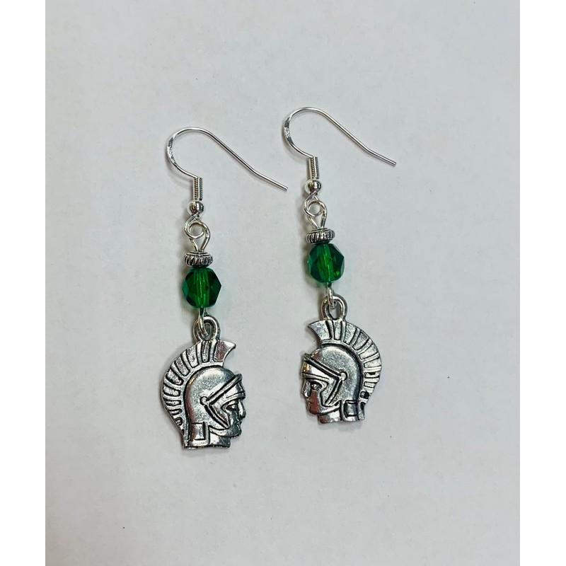 Green crystal Spartan, Gladiator or Trojan Earrings on sterling silver