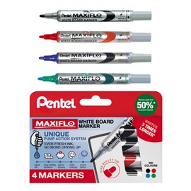 Pentel Maxiflo Whiteboard Marker Fine Bullet Tip (Assorted Pack of 4)