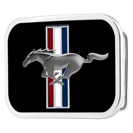Belt Buckle Ford Mustang Full Color Black Rectangle 3.5 Inches by 2.5 Inches