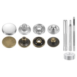 HARFINGTON 40Set Leather Snaps Fasteners Kit 12.5mm Brass Press-Stud Cap Button Metal Snap Buttons with 4 Install Tools for Coats Bags Leathers Marine Boat Canvas, Silver/Bronze