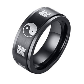 PAURO Men's Stainless Steel 8mm Black Vintage Yin Yang Tai Chi Amulet Mantra Rotatable Ring Size Y